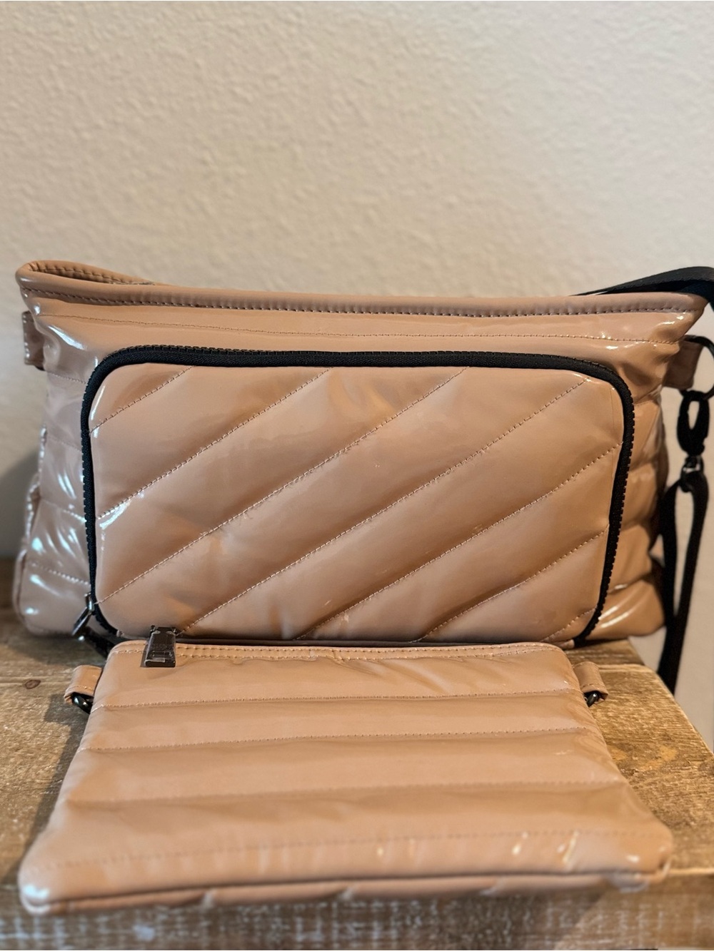 Think Royln Beige Quilted Crossbody Bag with Detachable Pouch - Athleisure